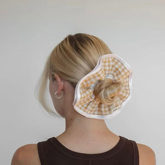 Two Tone Ruffle Bun Topper W/ Silk Inner Scrunch