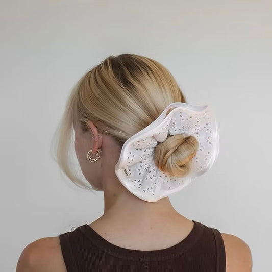 Two Tone Ruffle Bun Topper W/ Silk Inner Scrunch